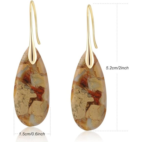 Camel -Gold hook Natural Healing Stone Fishhoop Dangle Drop Statement Earrings - Picture 5 of 5